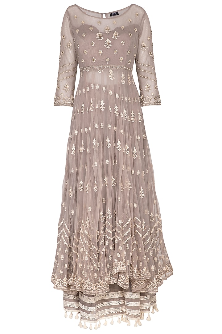 Dusky Lavender Embroidered Wedding Anarkali Sharara Set by KAIA at Pernia's Pop Up Shop