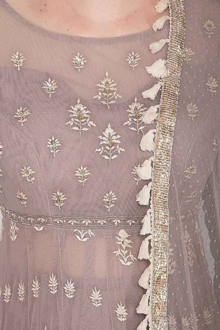 Dusky Lavender Embroidered Wedding Anarkali Sharara Set by KAIA at Pernia's Pop Up Shop