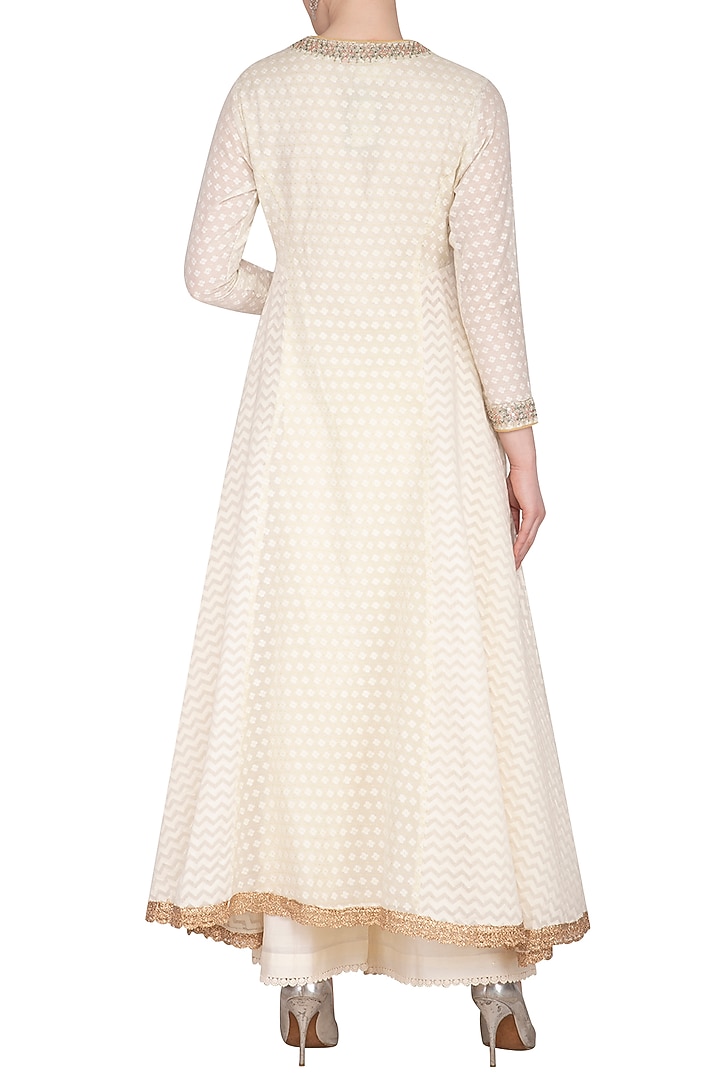 Off White Embroidered Party Wear Anarkali Set by KAIA at Pernia's Pop Up Shop