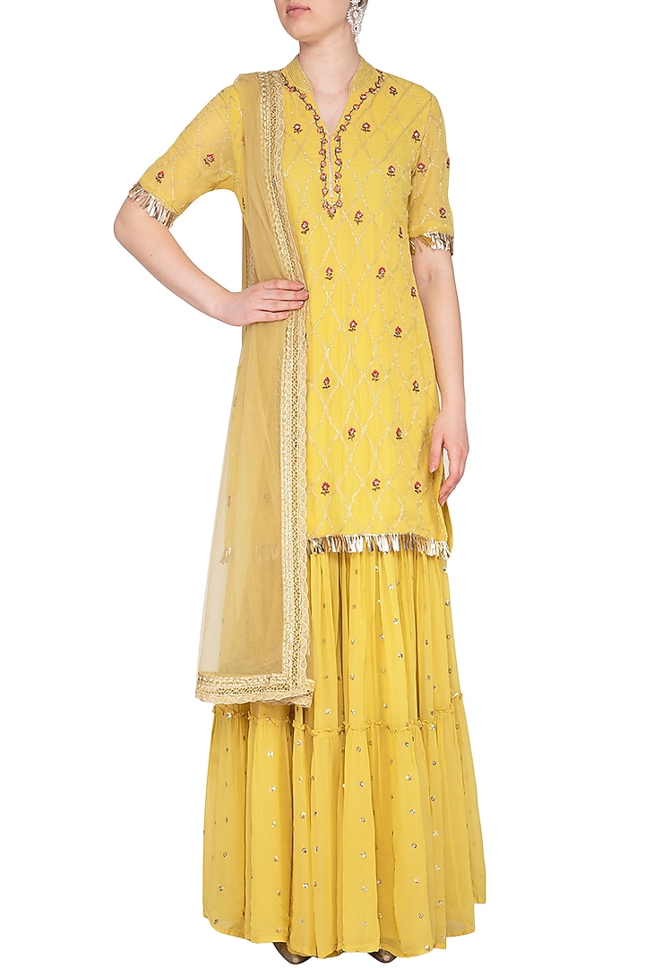 Yellow Embroidered Wedding Sharara Set by KAIA at Pernia's Pop Up Shop