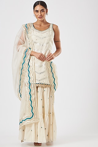 Off-White Cotton Tiered Gharara Set by KAIA