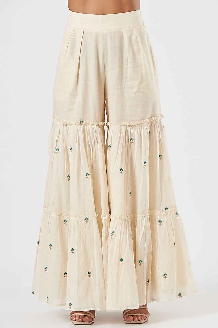 Off-White Cotton Tiered Gharara Set by KAIA at Pernia's Pop Up Shop