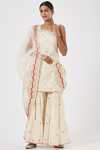 Off-White Cotton Gharara Set by KAIA