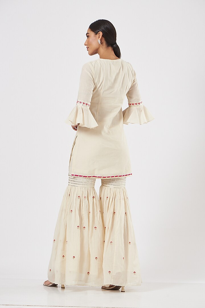 Off-White Cotton Gathered Gharara Set by KAIA at Pernia's Pop Up Shop