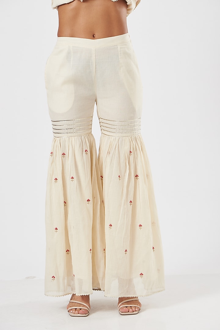 Off-White Cotton Gathered Gharara Set by KAIA at Pernia's Pop Up Shop