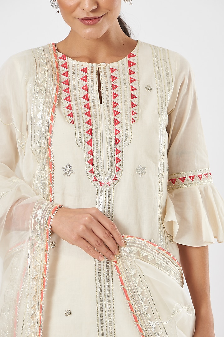 Off-White Cotton Gathered Gharara Set by KAIA at Pernia's Pop Up Shop