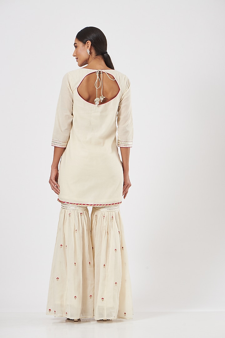 Off-White Cotton Embroidered Gharara Set by KAIA at Pernia's Pop Up Shop