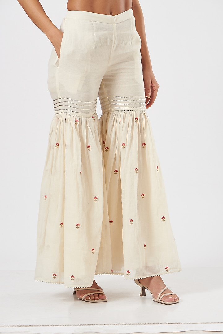 Off-White Cotton Embroidered Gharara Set by KAIA at Pernia's Pop Up Shop