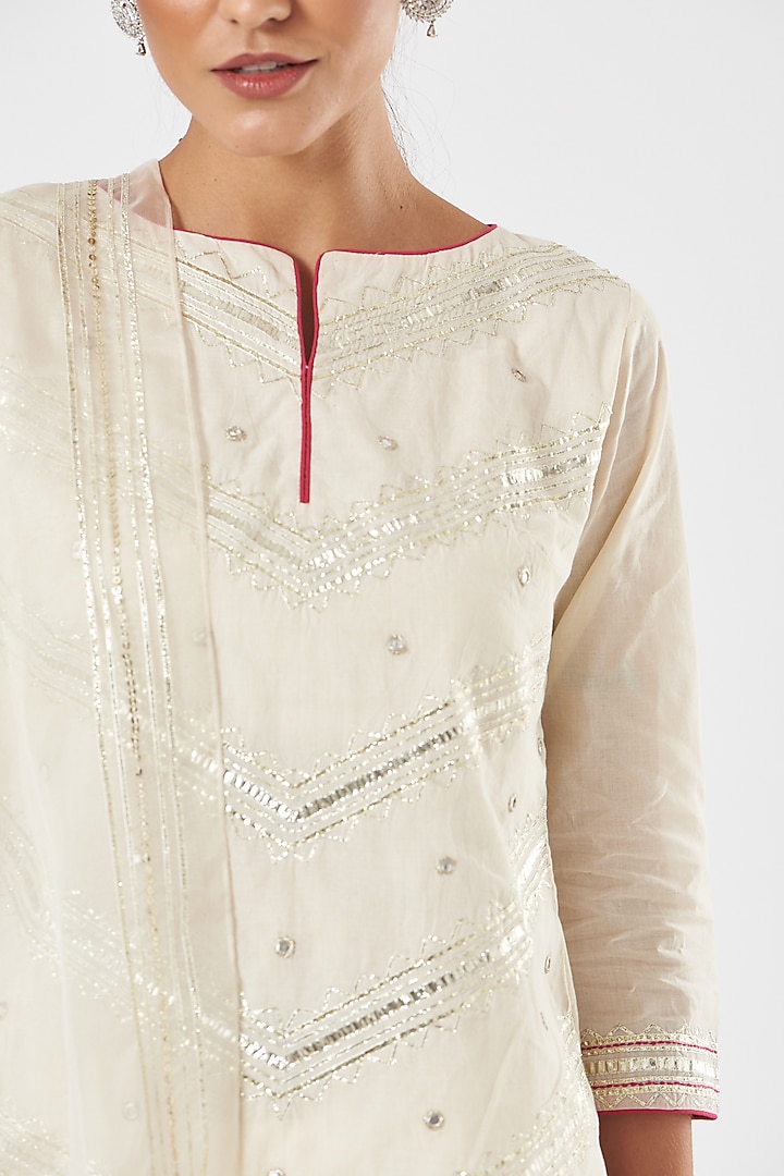 Off-White Cotton Embroidered Gharara Set by KAIA at Pernia's Pop Up Shop