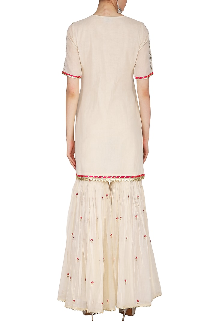 Off White Embroidered Printed Gharara Set by KAIA at Pernia's Pop Up Shop