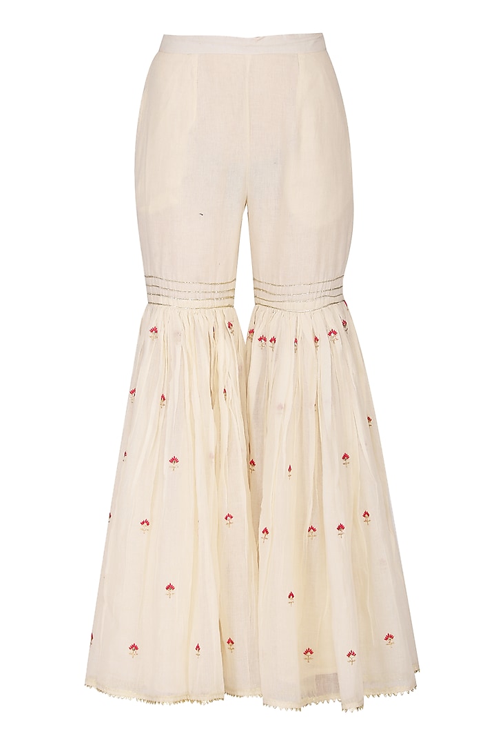 Off White Embroidered Printed Gharara Set by KAIA at Pernia's Pop Up Shop