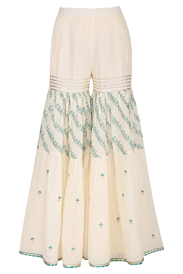 Off White Embroidered & Printed Gharara Set by KAIA at Pernia's Pop Up Shop