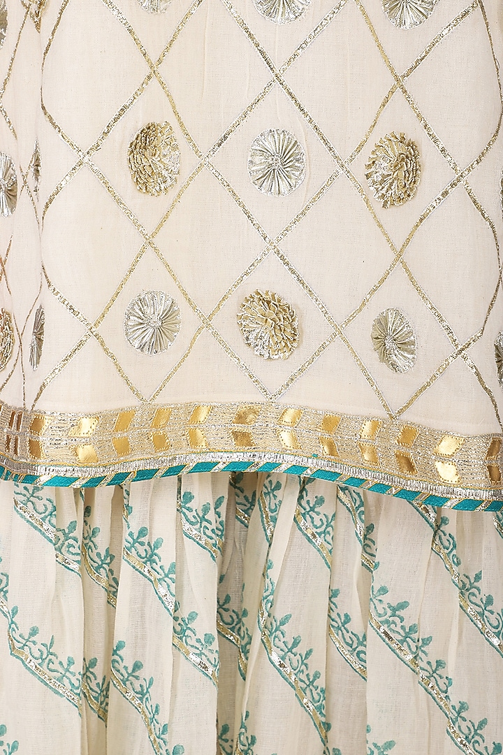 Off White Embroidered & Printed Gharara Set by KAIA at Pernia's Pop Up Shop