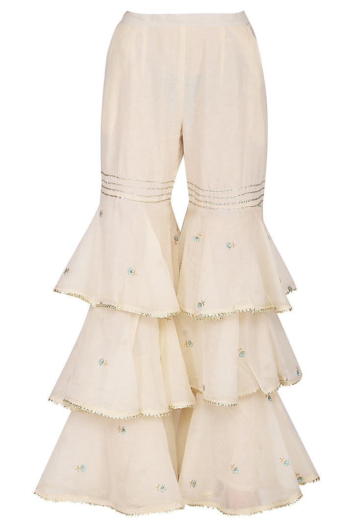 Off White Embroidered & Printed Layered Gharara Set by KAIA at Pernia's Pop Up Shop