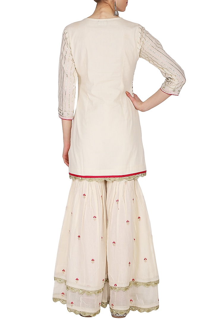 Off White Pearl Embroidered & Printed Gharara Set by KAIA at Pernia's Pop Up Shop