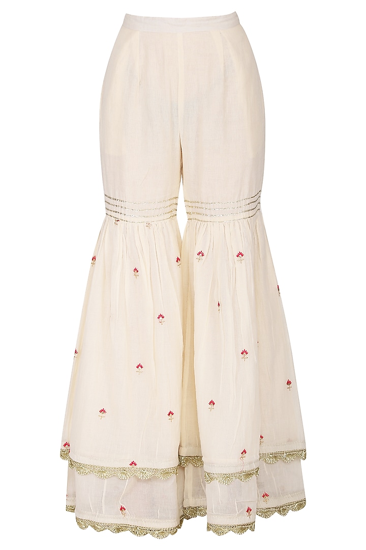 Off White Pearl Embroidered & Printed Gharara Set by KAIA at Pernia's Pop Up Shop
