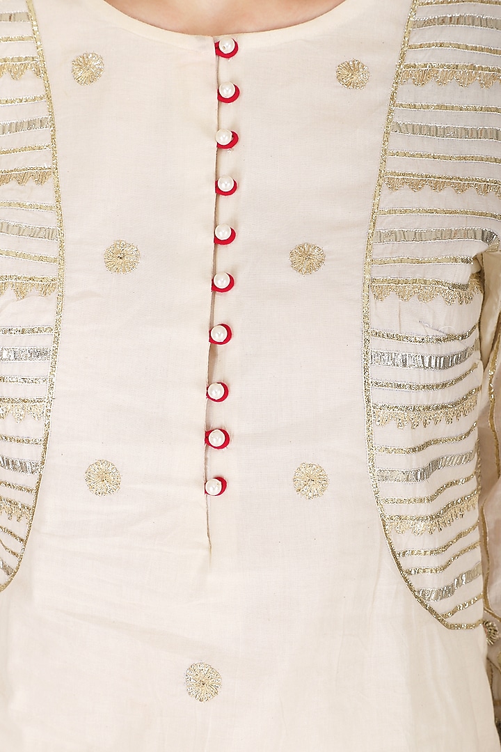 Off White Pearl Embroidered & Printed Gharara Set by KAIA at Pernia's Pop Up Shop