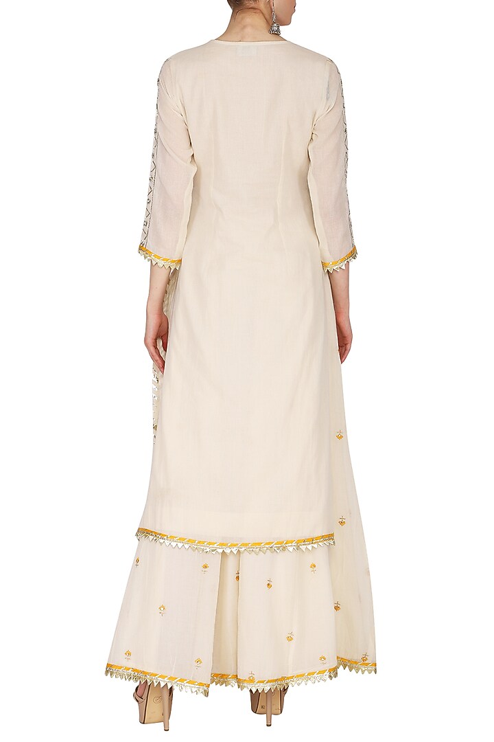 Off White Embroidered Printed Party Wear Sharara Set by KAIA at Pernia's Pop Up Shop