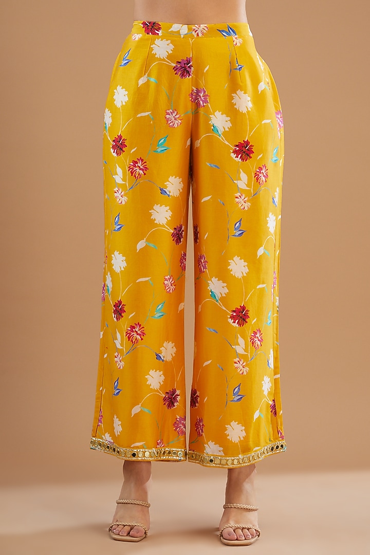 Mustard Chanderi Silk Embroidered Kurta Set by KAIA at Pernia's Pop Up Shop