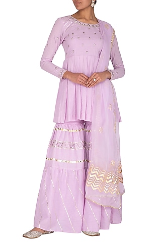 Mauve Embroidered Printed Gharara Set by KAIA
