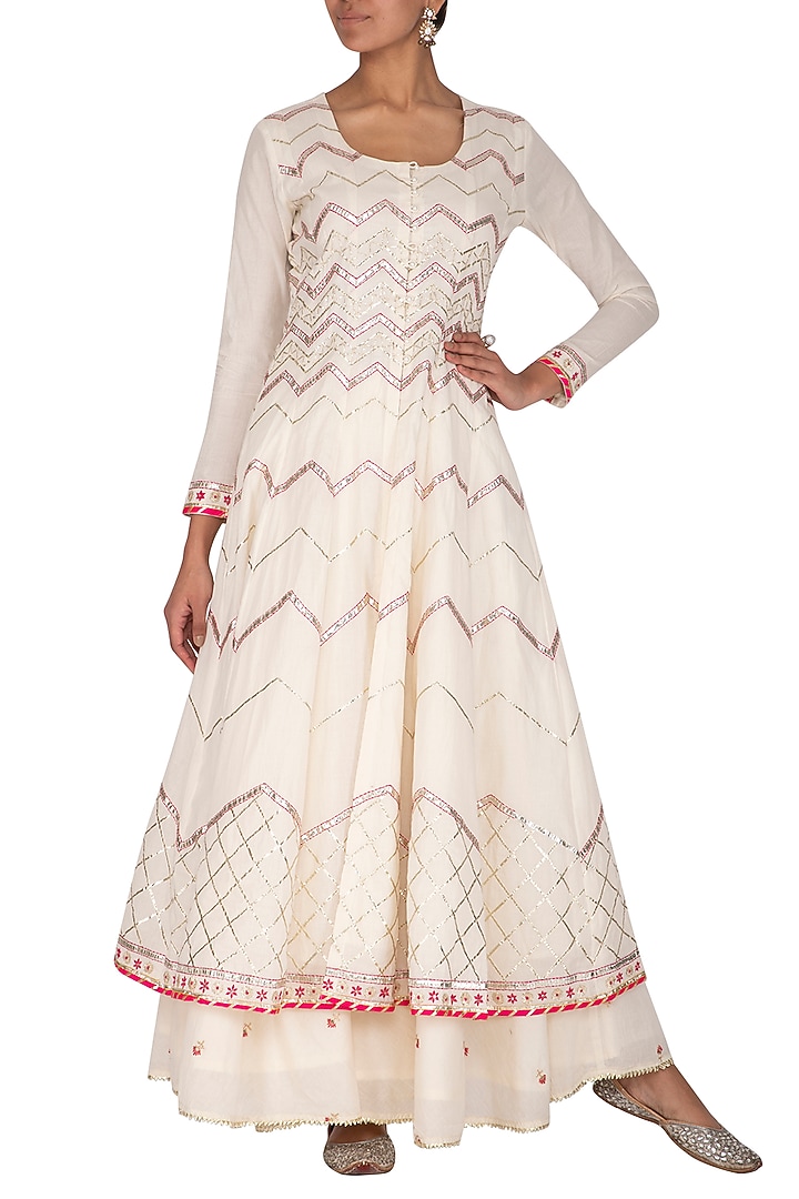White Embroidered Party Wear Anarkali Set by KAIA at Pernia's Pop Up Shop