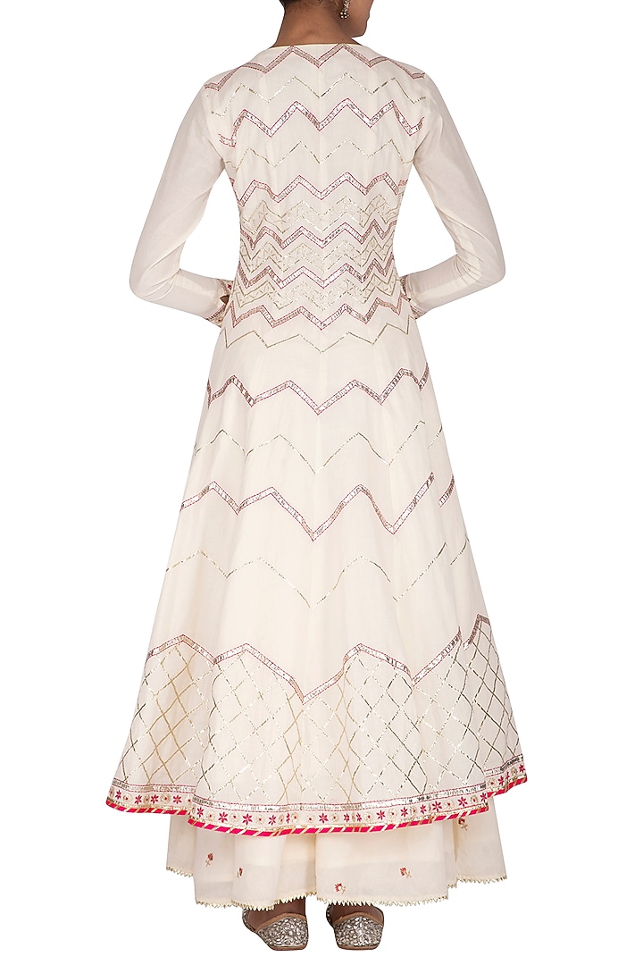 White Embroidered Party Wear Anarkali Set by KAIA at Pernia's Pop Up Shop