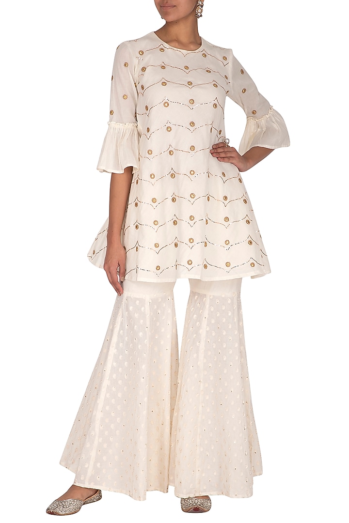White Embroidered Kurta With Gharara by KAIA at Pernia's Pop Up Shop