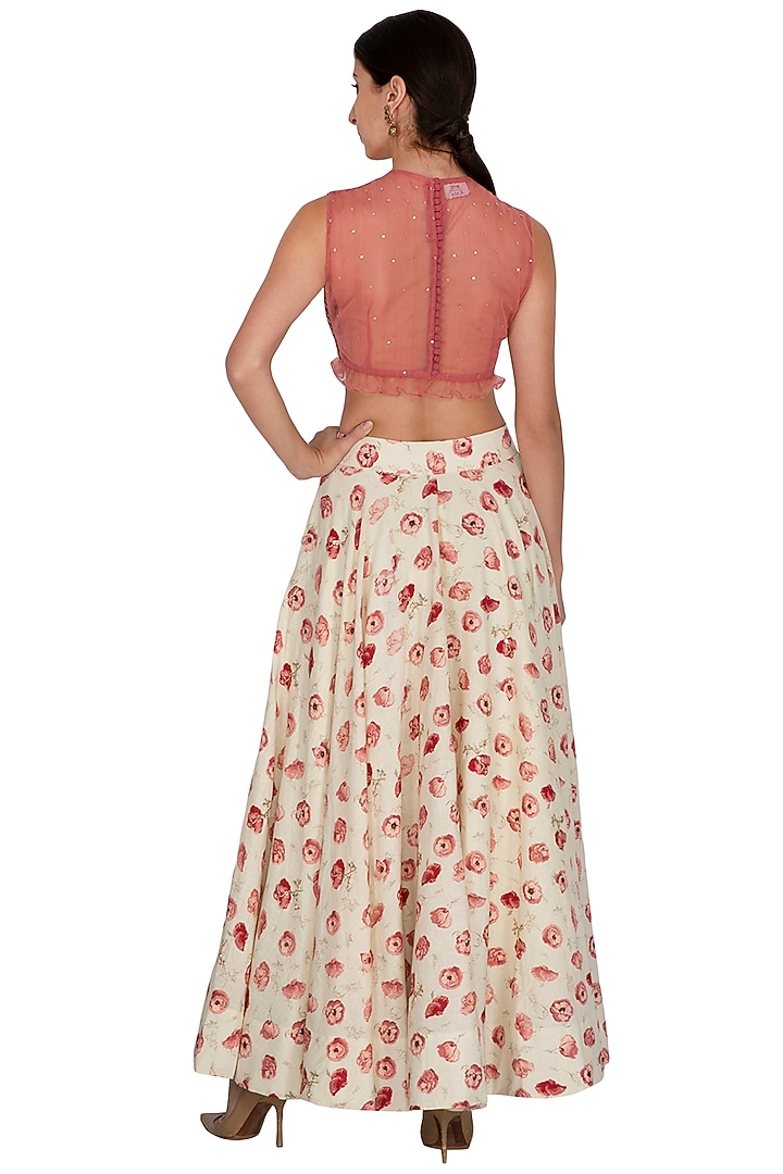Dusky Red & White Embroidered Printed Wedding Lehenga Set by KAIA at Pernia's Pop Up Shop