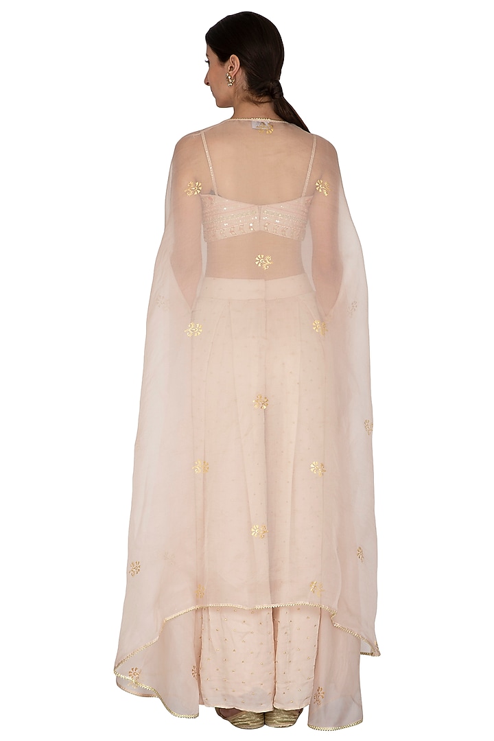 Golden Embroidered Blouse With Palazzo Pants & Cape by KAIA at Pernia's Pop Up Shop