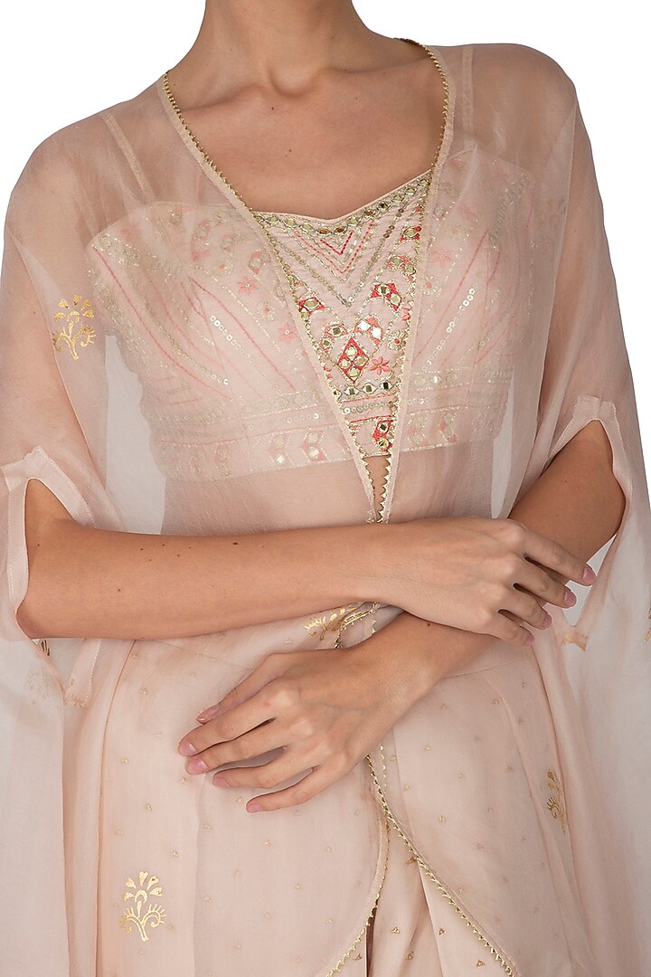 Golden Embroidered Blouse With Palazzo Pants & Cape by KAIA at Pernia's Pop Up Shop