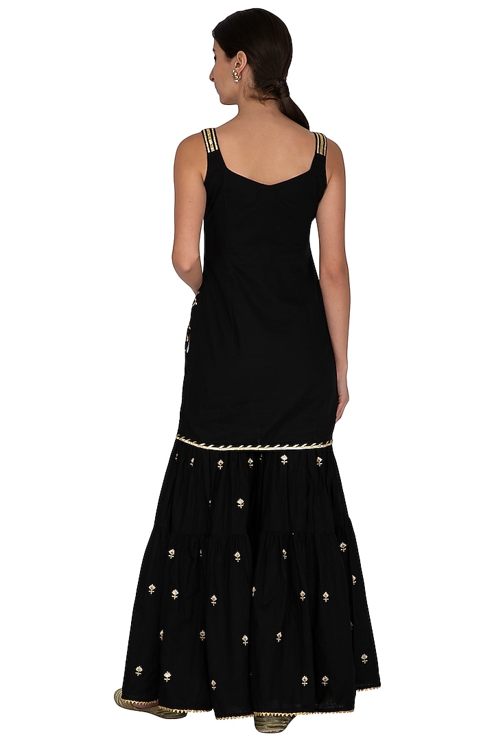 Black Embroidered & Printed Gharara Set by KAIA at Pernia's Pop Up Shop