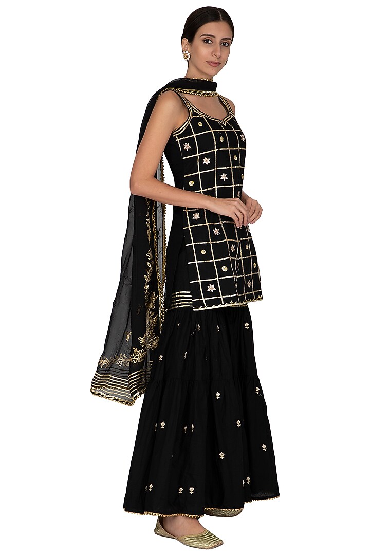 Black Embroidered & Printed Gharara Set by KAIA at Pernia's Pop Up Shop