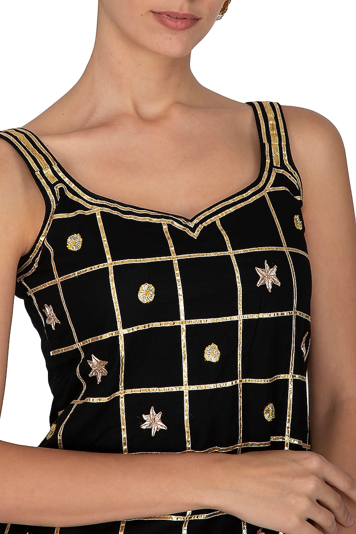 Black Embroidered & Printed Gharara Set by KAIA at Pernia's Pop Up Shop