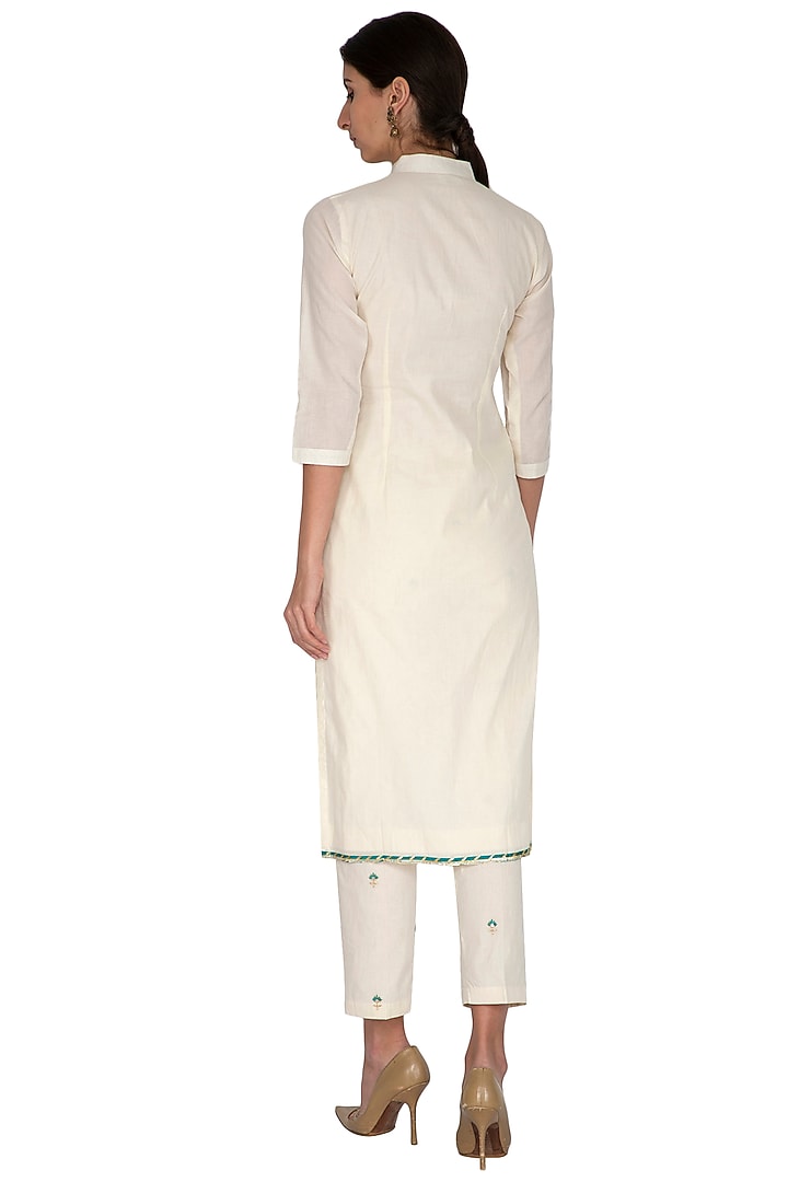 Off White Embroidered & Printed Kurta Set by KAIA at Pernia's Pop Up Shop