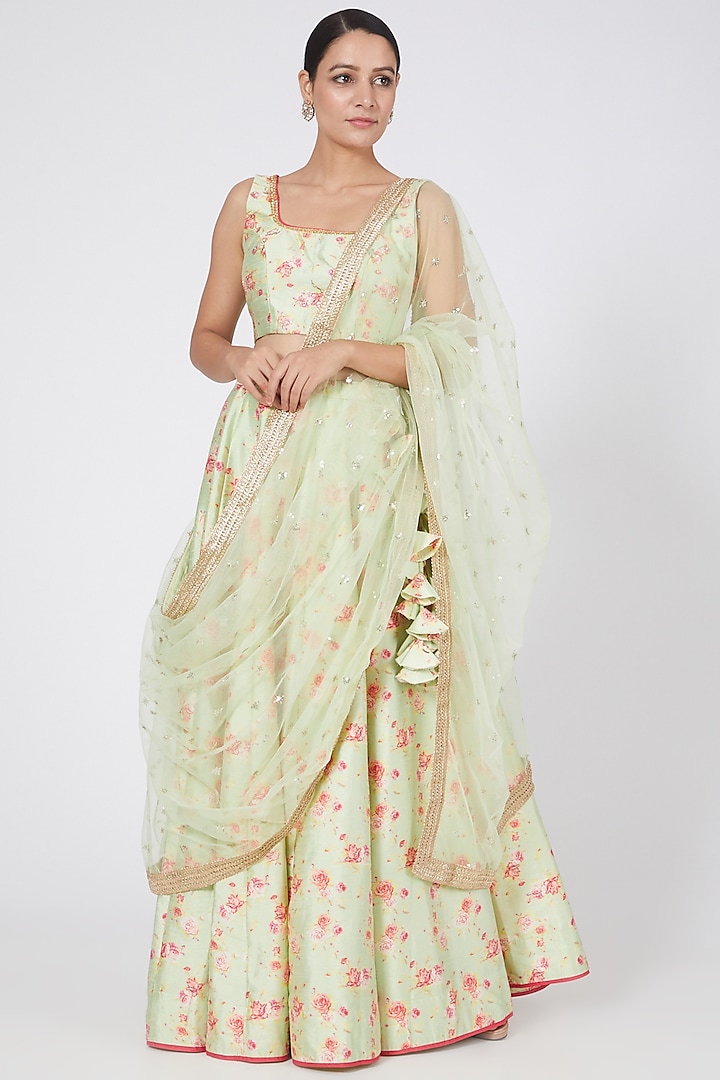 Sea Green Floral Printed Lehenga Set by KAIA at Pernia's Pop Up Shop