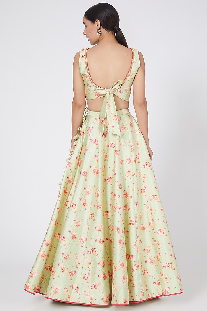 Sea Green Floral Printed Wedding Lehenga Set by KAIA at Pernia's Pop Up Shop