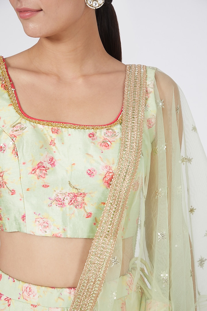 Sea Green Floral Printed Wedding Lehenga Set by KAIA at Pernia's Pop Up Shop