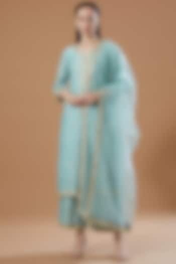 Powder Blue Embroidered Kurta Set by KAIA at Pernia's Pop Up Shop