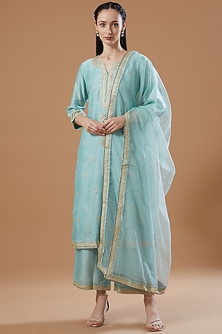 Powder Blue Embroidered Kurta Set by KAIA