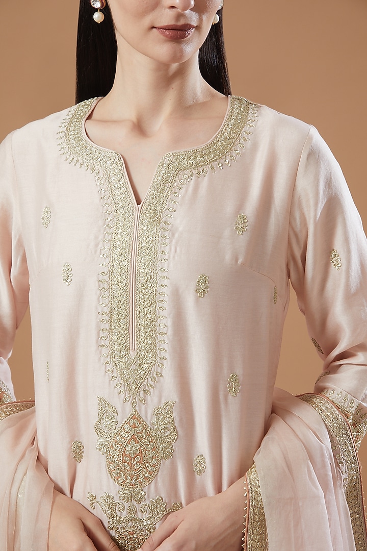 Light Gold Embroidered Kurta Set by KAIA at Pernia's Pop Up Shop