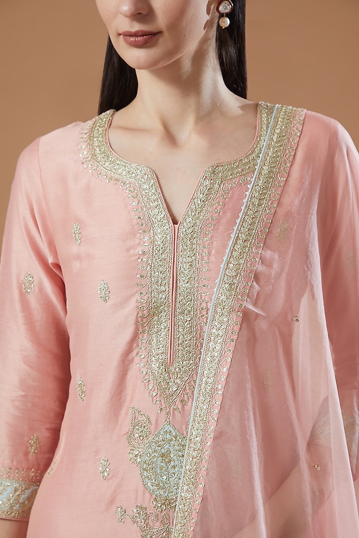 Light Peach Embroidered Kurta Set by KAIA at Pernia's Pop Up Shop