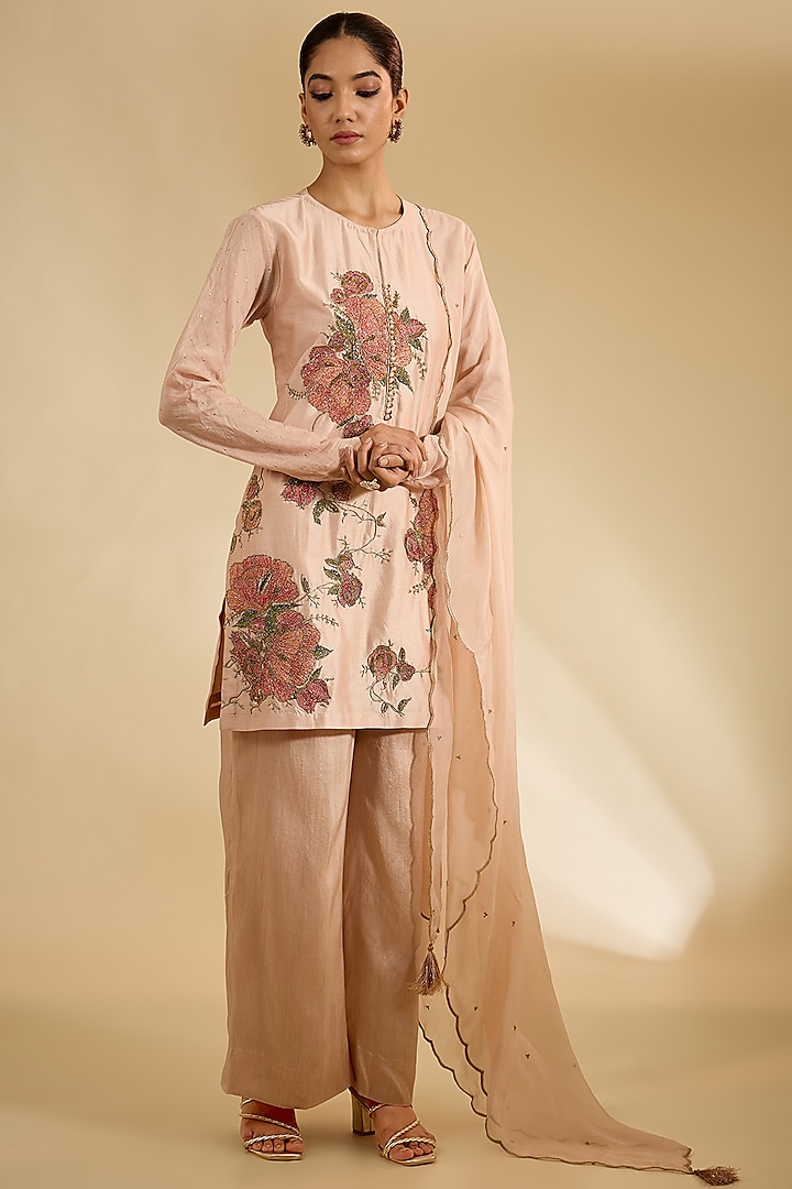 Taupe Gold Silk Zardosi Work Kurta Set by KAIA at Pernia's Pop Up Shop