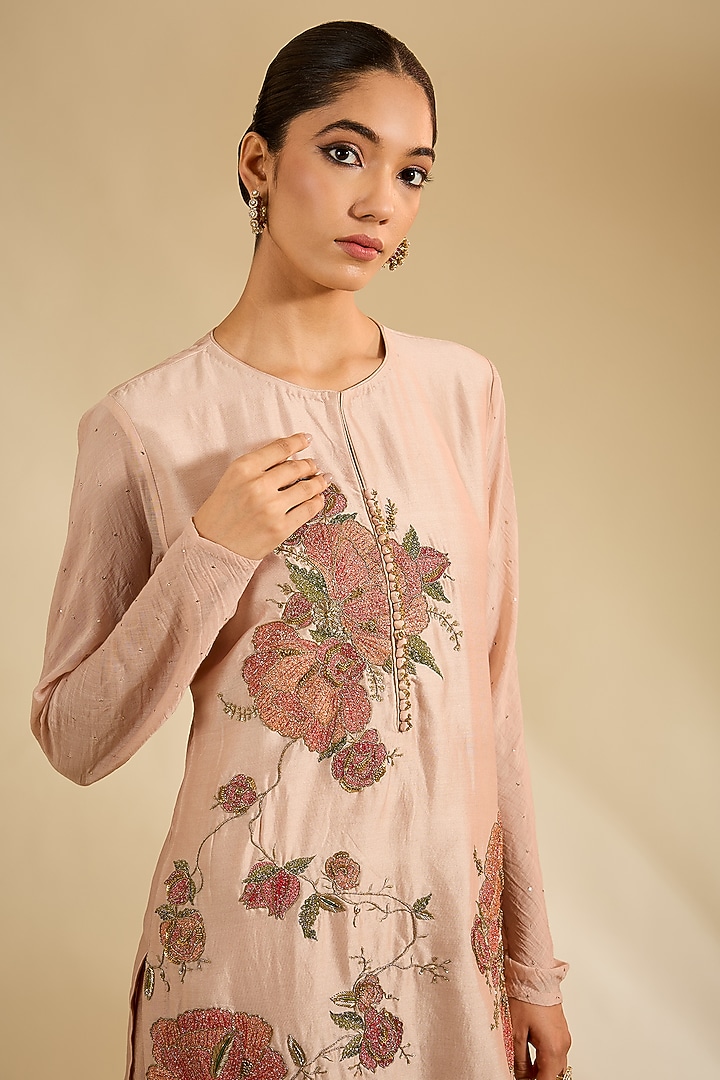 Taupe Gold Silk Zardosi Work Kurta Set by KAIA at Pernia's Pop Up Shop