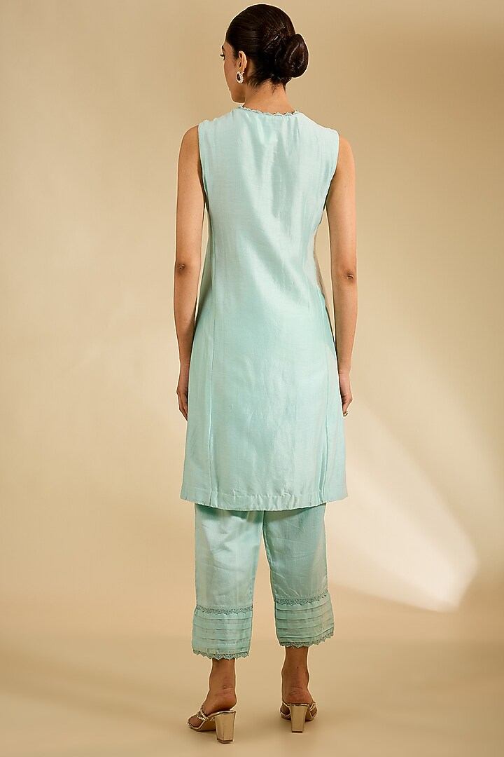 Powder Blue Silk Zardosi Embellished Kurta Set by KAIA at Pernia's Pop Up Shop