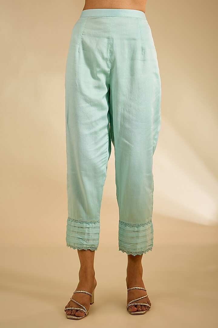 Powder Blue Silk Zardosi Embellished Kurta Set by KAIA at Pernia's Pop Up Shop