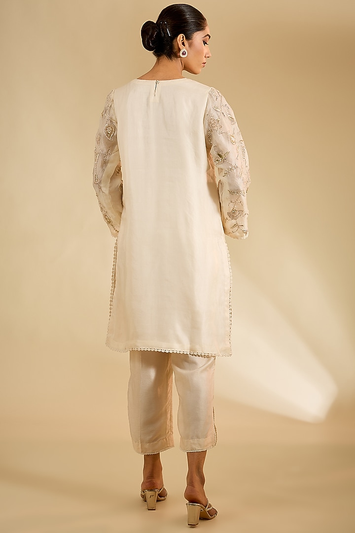 Pearl White Organza Hand Embellished Kurta Set by KAIA at Pernia's Pop Up Shop