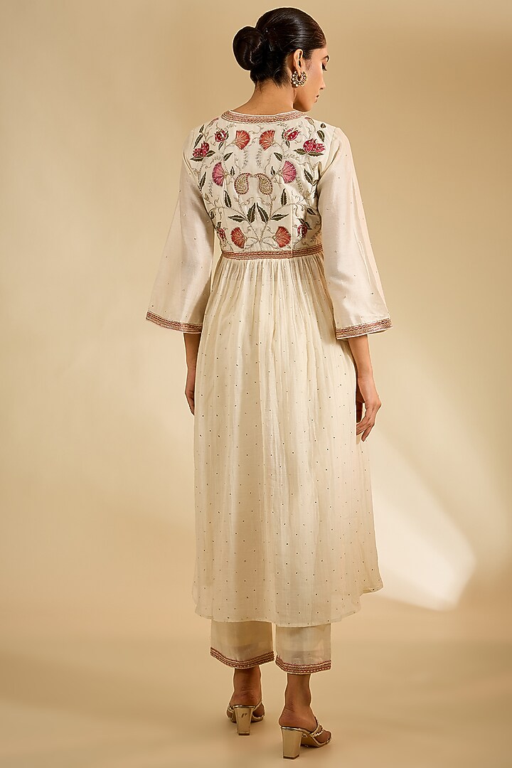 Pearl White Silk Hand Embellished Kurta Set by KAIA at Pernia's Pop Up Shop