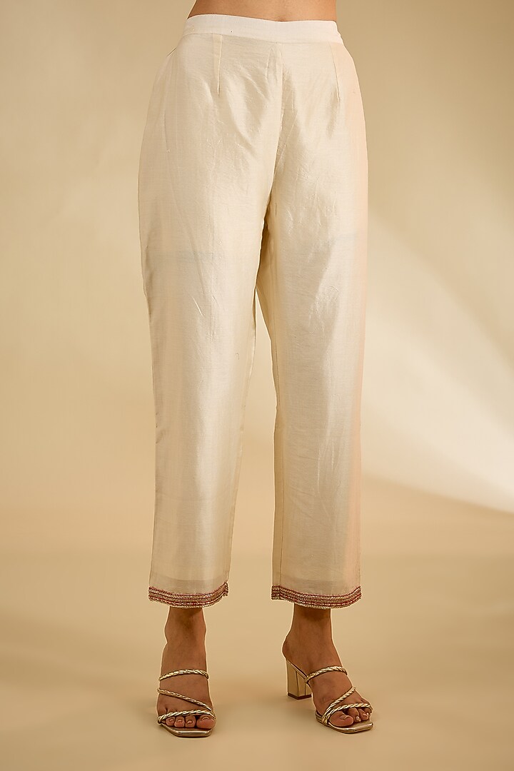 Pearl White Silk Hand Embellished Kurta Set by KAIA at Pernia's Pop Up Shop