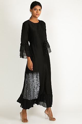 Black Shibori Dyed Dress by Karigar & Co.