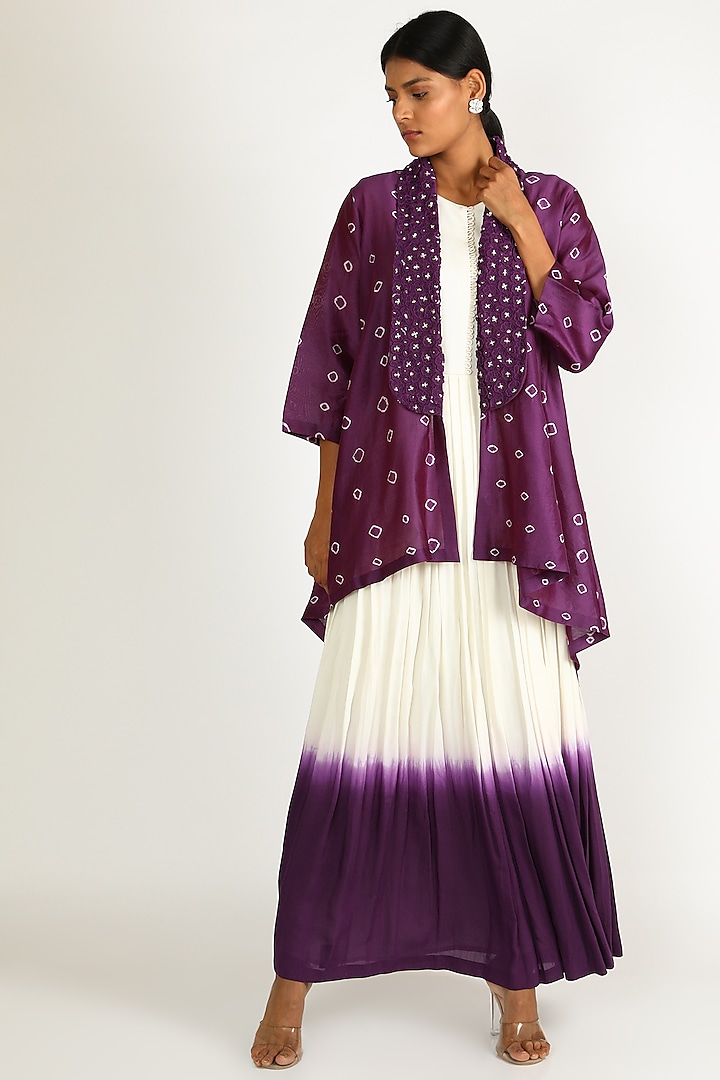 Purple Bandhani Jacket Set by Karigar & Co.